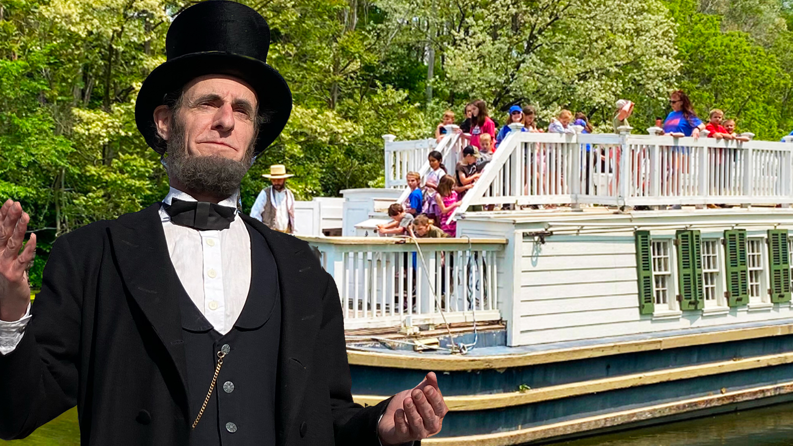 Abraham Lincoln standing next to boat